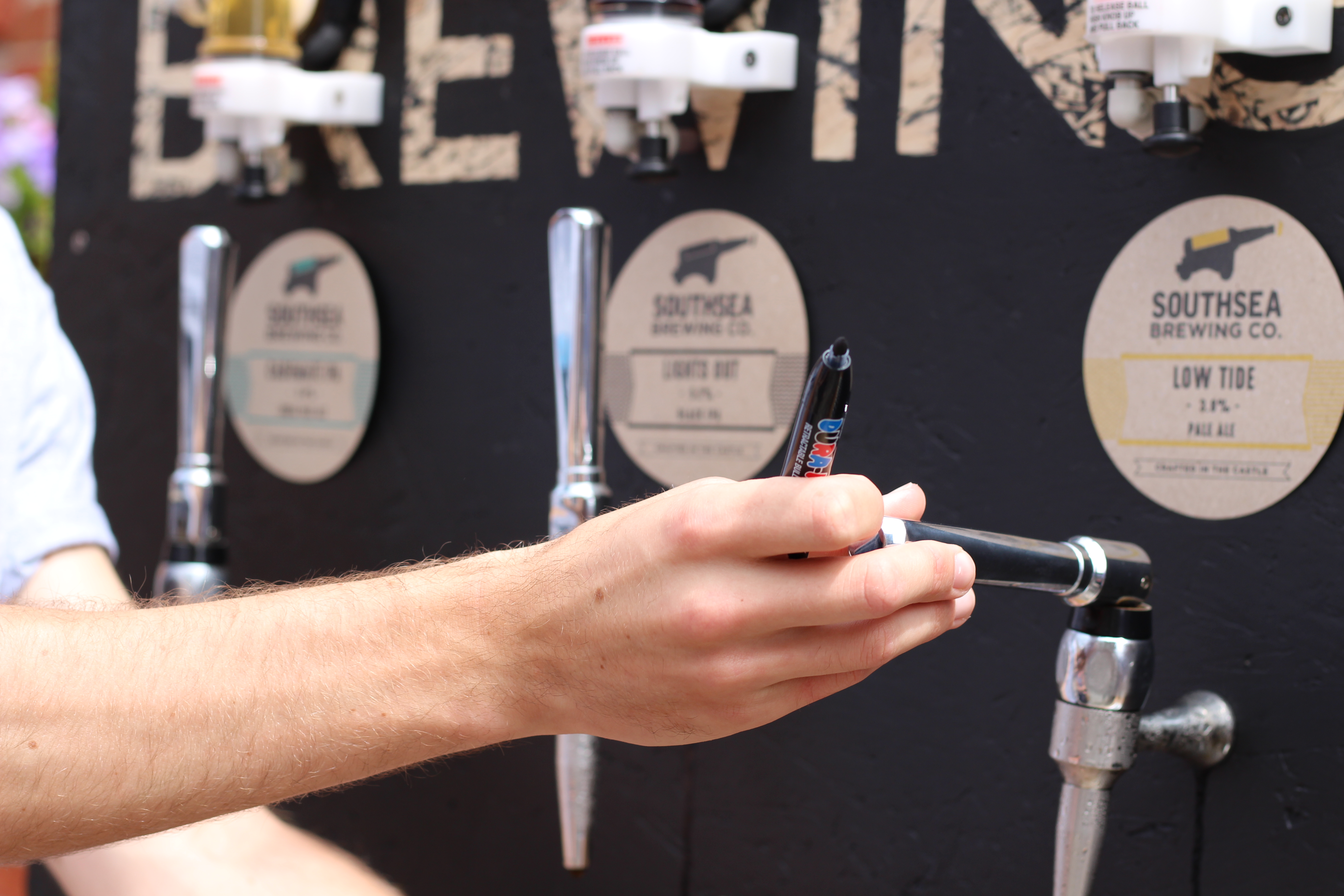 Pouring beers, Southsea Brewing Co brewery