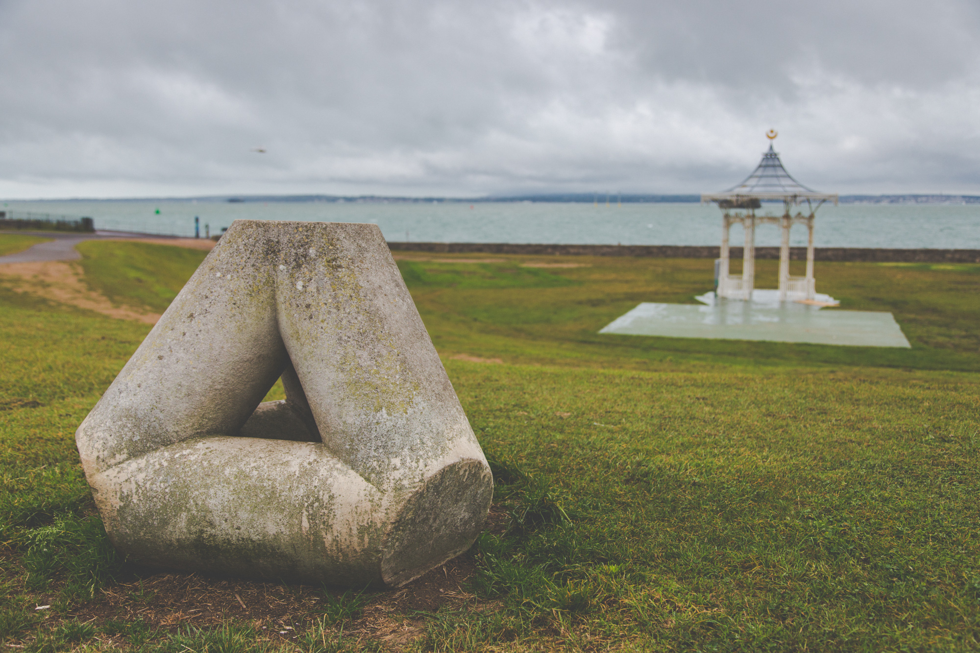 A John Maine sculpture overlooks SOuthsea Bandstand and the Solent