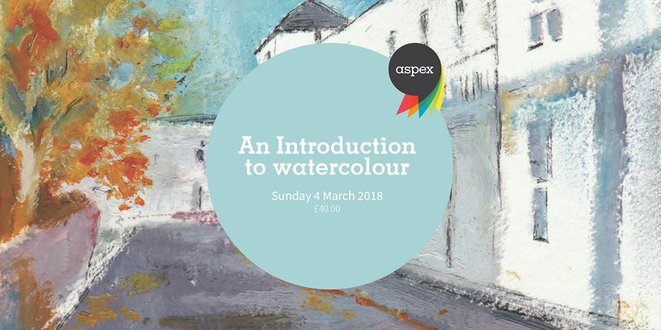 A colourful painting by Kevin Dean promoting his watercolour painting workshop at Aspex