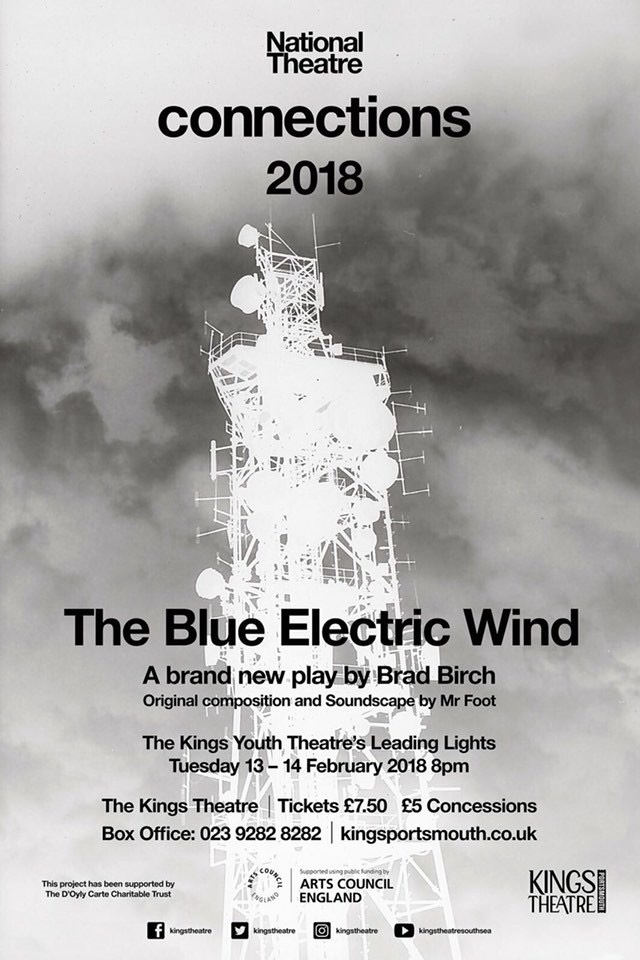 Artwork for The Blue Electric Wind sees a b&w radio mast in white with a cloudy backdrop