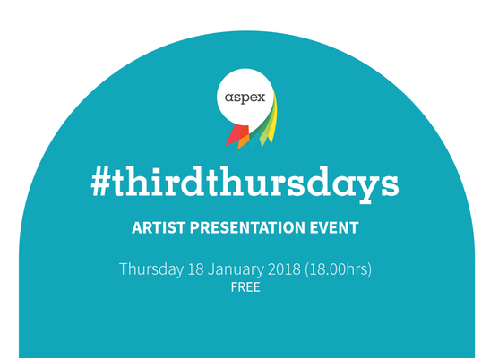 Flyer for Aspex Gallery's first Third Thursday event of 2018, featuring talks with artists