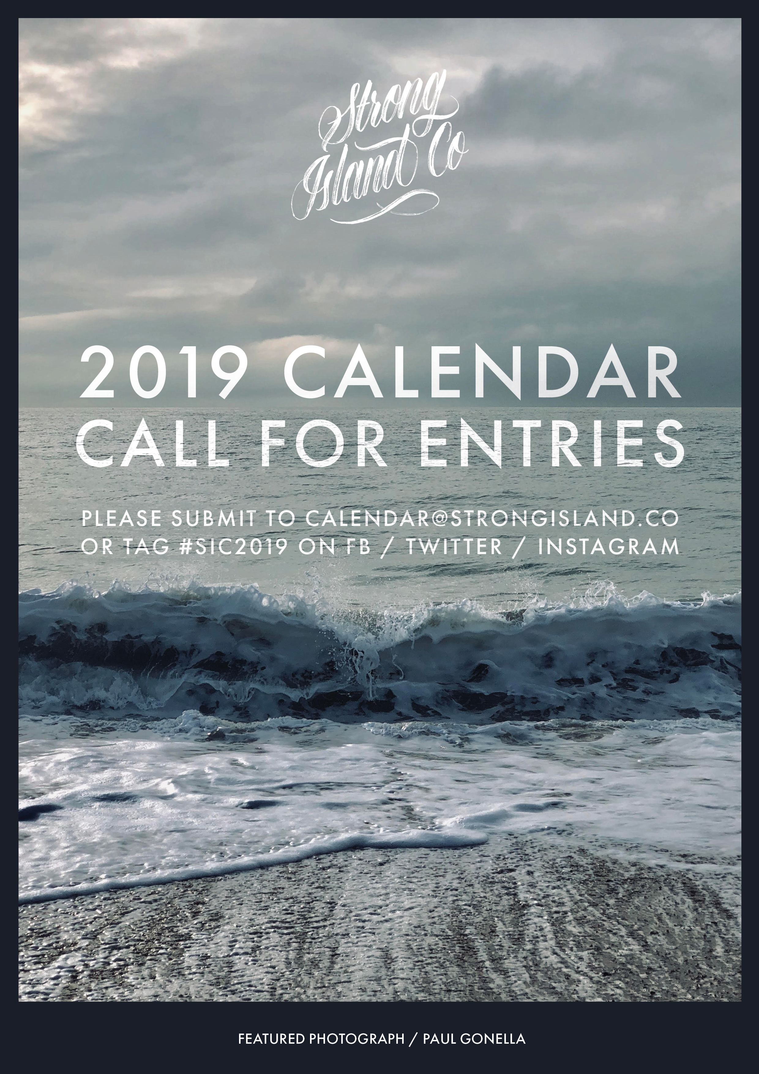 Strong Island Calendar Poster 2019. The images shows a wave coming into Southsea beach.