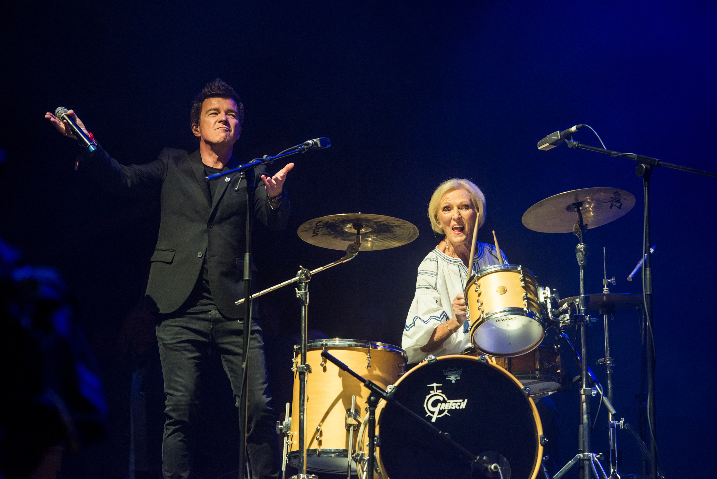 Rick Astley and Mary Berry on the Castle Stage at Camp Bestival 2018.