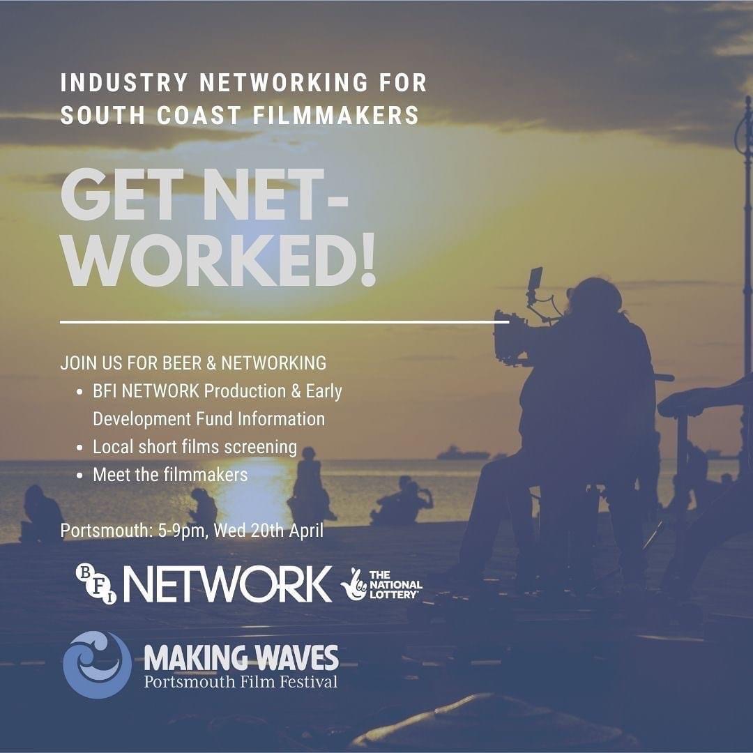 Get Networked event poster by Making Waves Film Festival showing a camera operator filming in the sunset